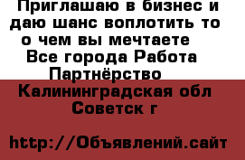 Приглашаю в бизнес и даю шанс воплотить то, о чем вы мечтаете!  - Все города Работа » Партнёрство   . Калининградская обл.,Советск г.